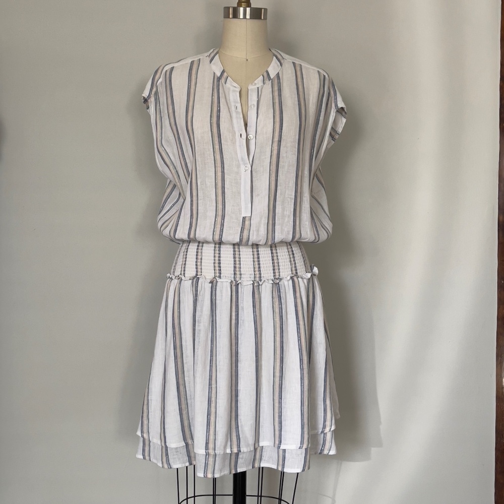 Rails Angelina Smocked-Waist Minidress small white color with blue strips.